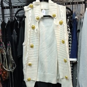 Stylish Cream Sweater Vest with Gold Accents